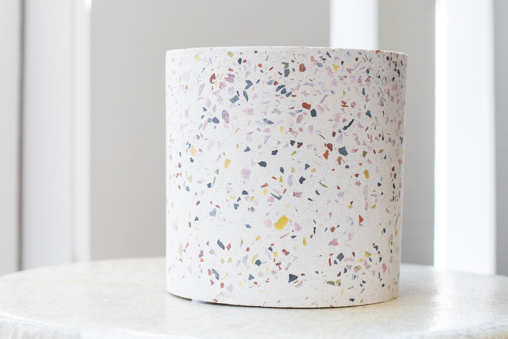 Large White Ceramic Tumbler with Multicolor Spots | Muddled Mint & Citronella