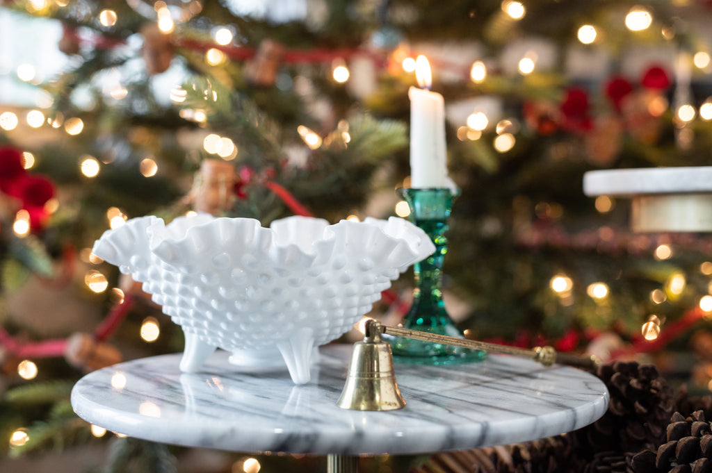 White Fenton Ruffle Footed Bowl