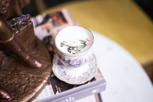 Vintage Egg Cup with Attached Plate | Floral Painted