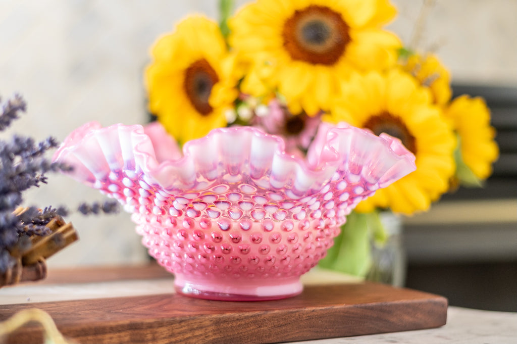 Vintage Cranberry Fenton Thumbprint/Ruffle Bowl