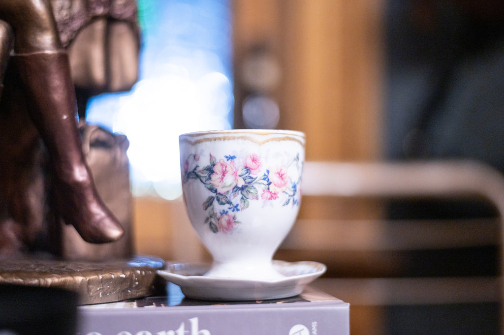 Vintage Egg Cup with Attached Plate | Floral Painted