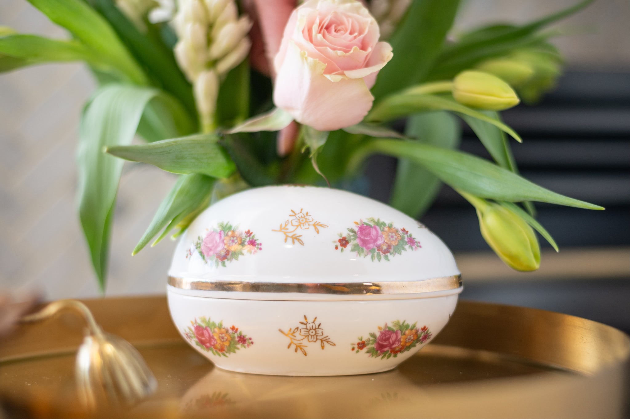 Vintage Gold Edge, Egg Shaped Trinket Dish