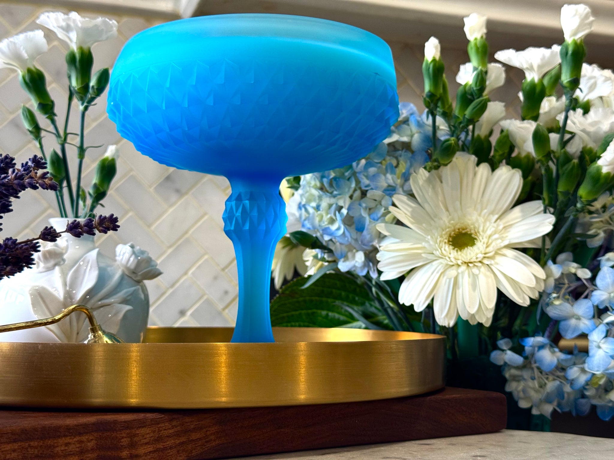 Vintage Frosted Indiana Glass Diamond Pedestal