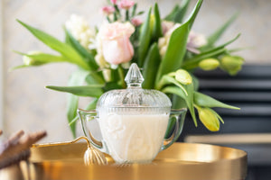 Vintage Crystal Etched Lily Pattered Sugar Cup w Lid