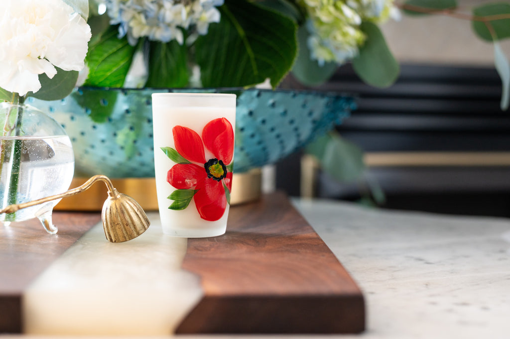 Vintage Frosted, Red Flower Painted Juice Cup