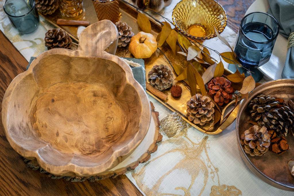 Pumpkin Wooden Dough Bowl Centerpiece