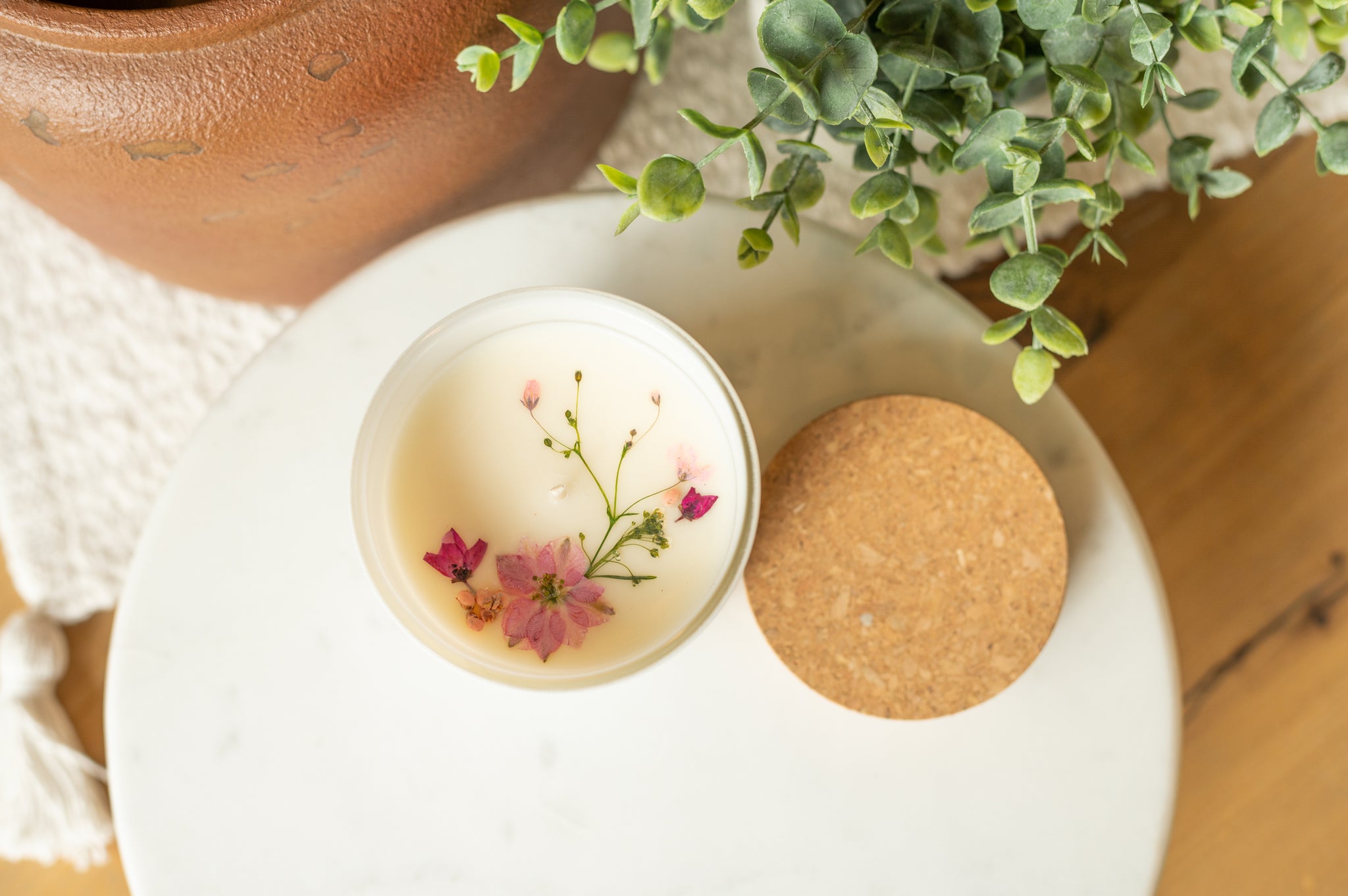 Summer Edition White Double Barrel Ceramic Tumbler with Thick Cork Lid