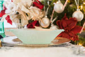 Light Green Vintage Seaglass Bowl with Handles for Customization