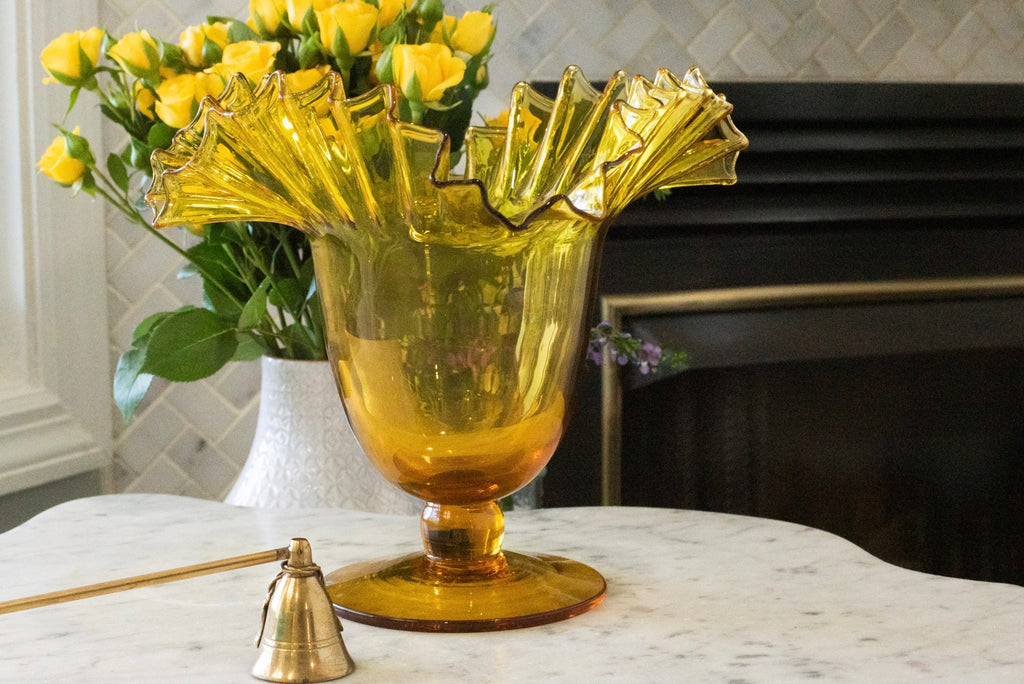 Blenko | Yellow Pedestal Vase Flare, Vintage