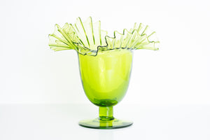 Blenko | Bright Green Pedestal Vase Flare, Vintage