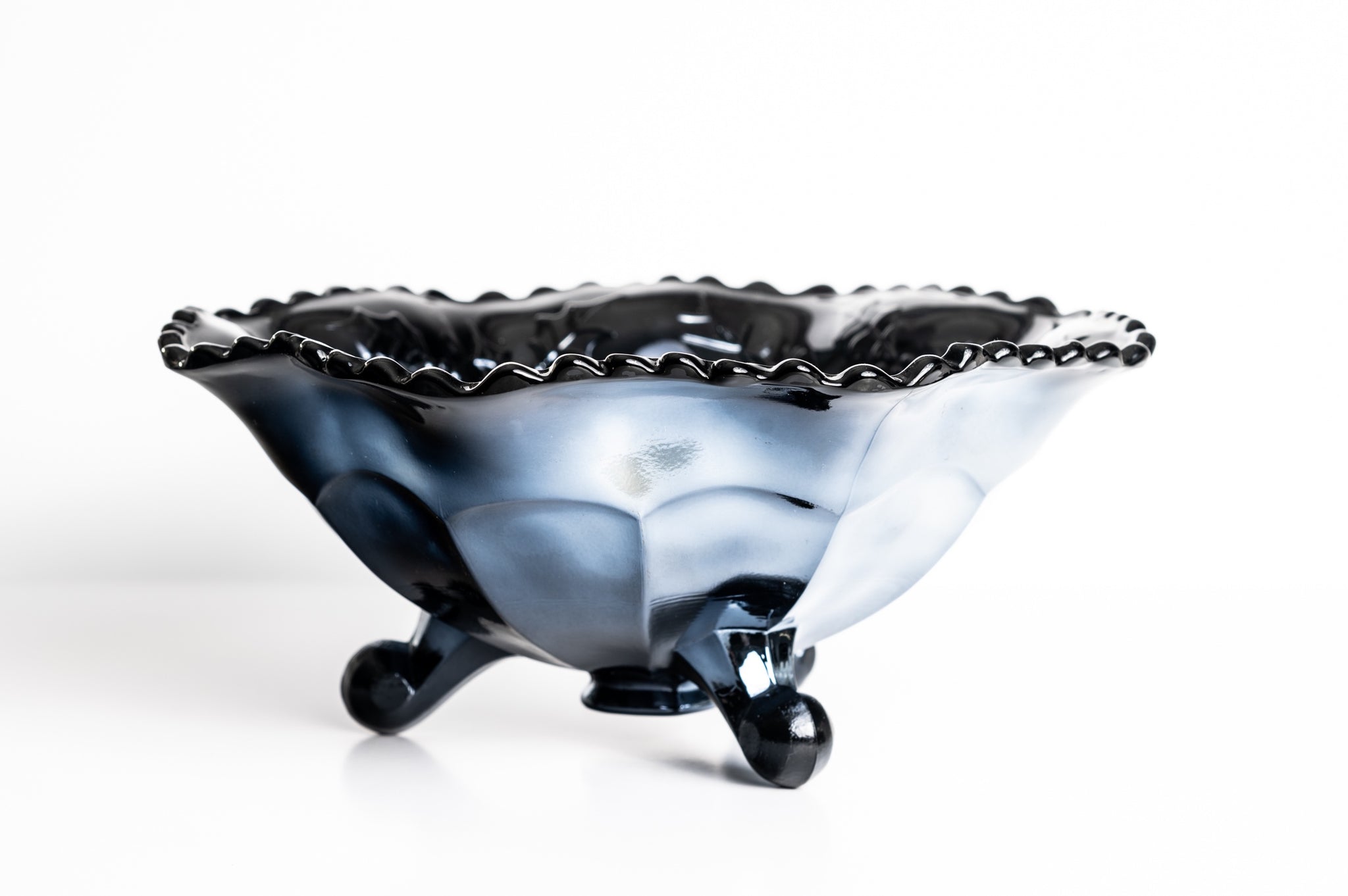 La Neve | Vintage Black Carnival Glass Footed Bowl